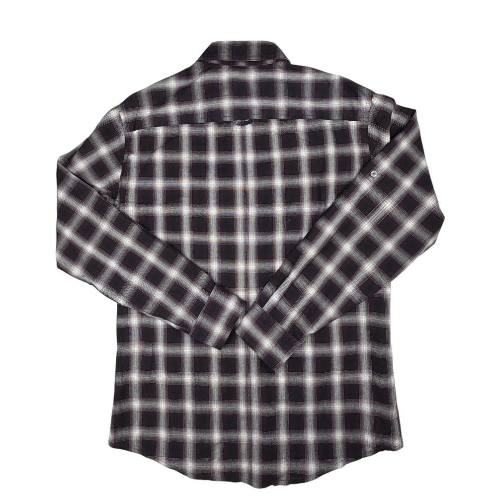 JF Ferrar Modern Fit Men's Medium Burgundy Plaid Long Sleeve Button Up Shirt - Picture 5 of 12